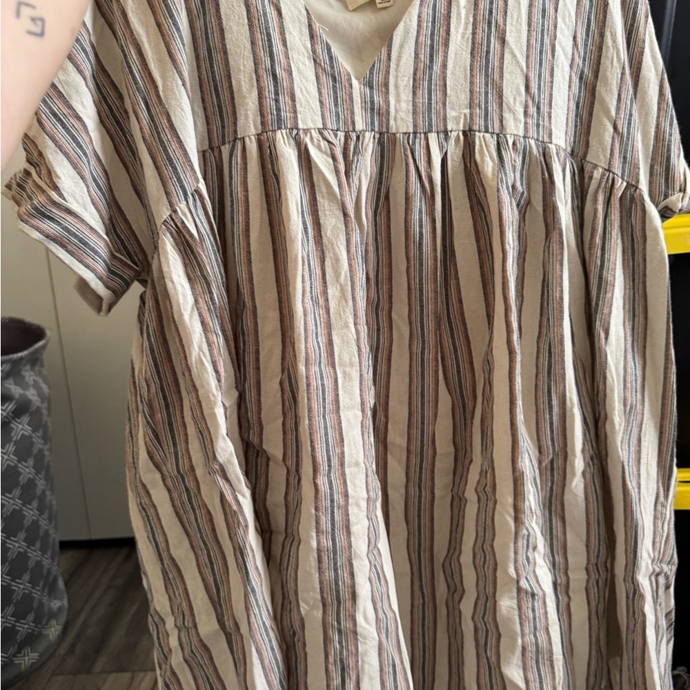 Listicle Striped Maxi Dress - Cream and Brown